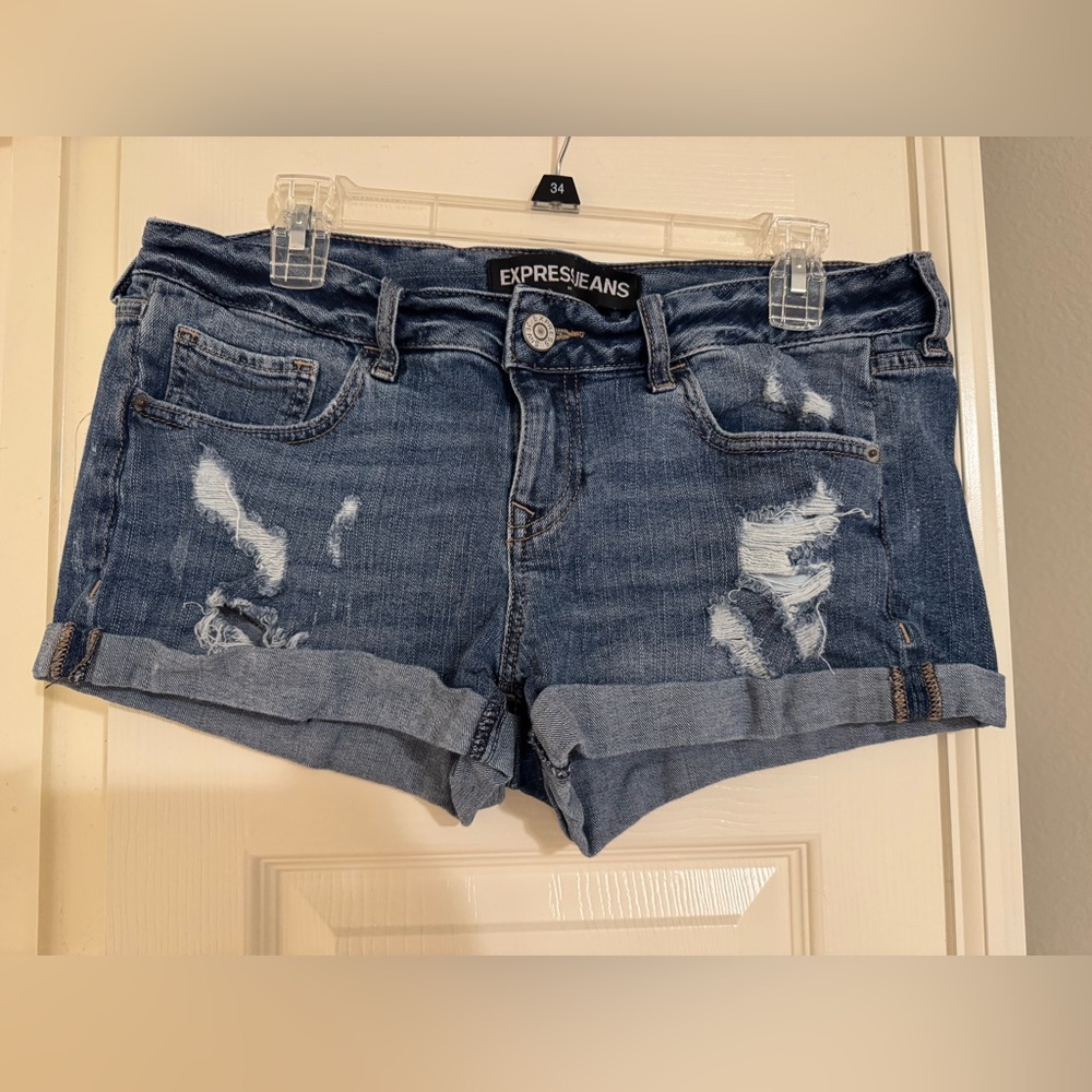 Women's Distressed Denim Shorts - Blue